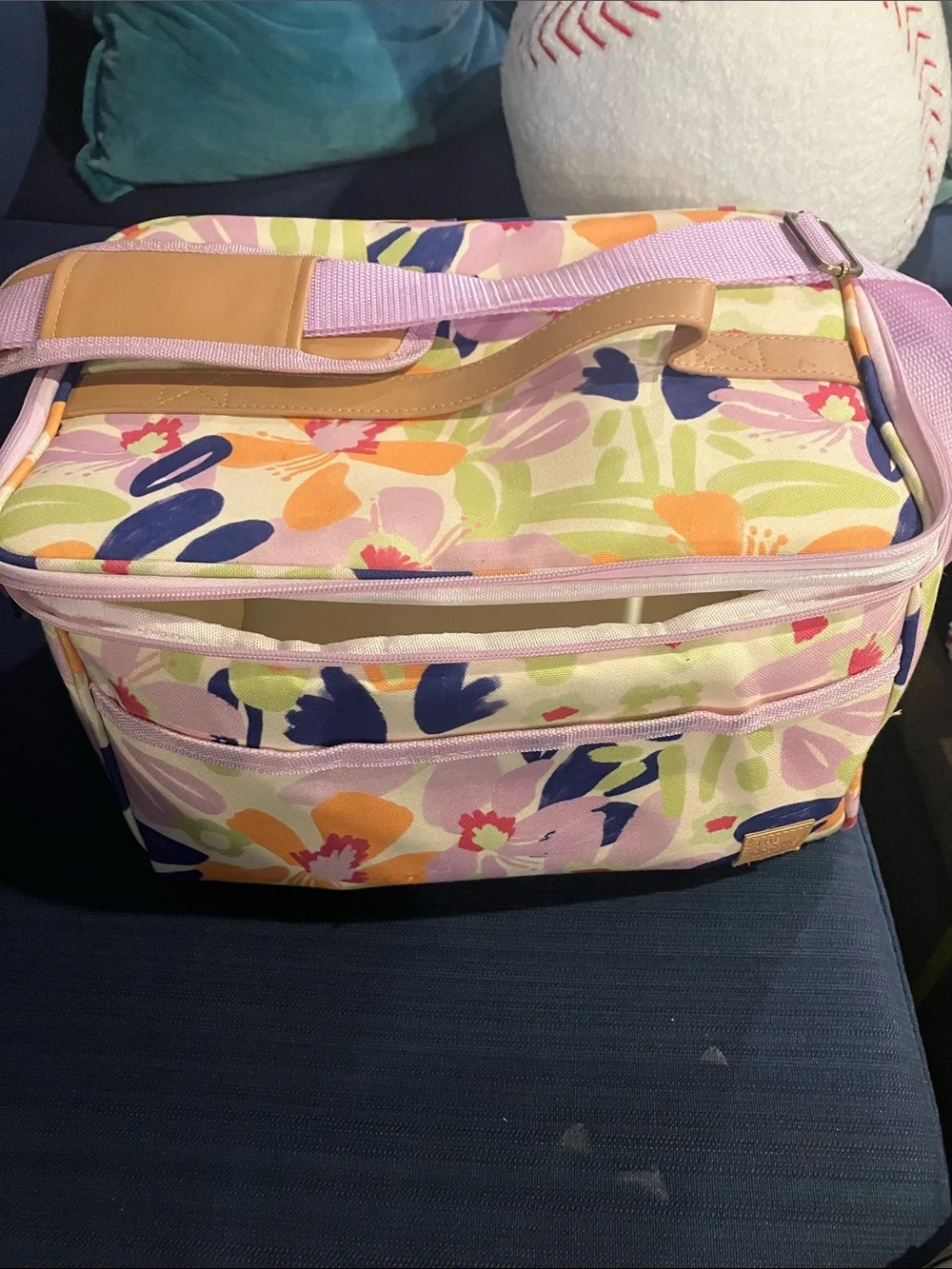 Floral Multi-Color Insulated Cosmetic & Toiletry Bag with Pink Trim
